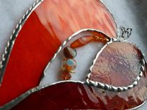 Orange And Red Stained Glass Heart With Beads And Crystals 3 small