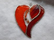 Orange And Red Stained Glass Heart With Beads And Crystals 4 small