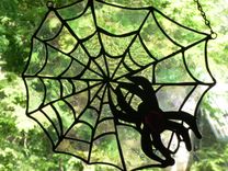 Iridescent Spider In Web Stained Glass Panel 3 small