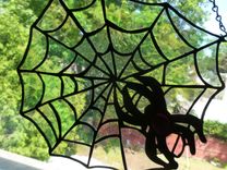 Iridescent Spider In Web Stained Glass Panel 4 small