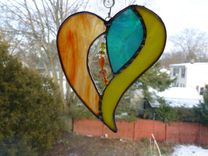 Colorful And Iridescent Stained Glass Heart With Beads And Crystals 3 small