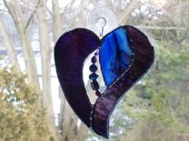 Blue And Purple Stained Glass Heart With Beads And Crystals 1 small