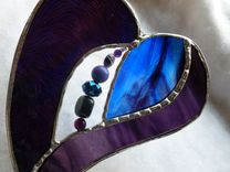 Blue And Purple Stained Glass Heart With Beads And Crystals 3 small