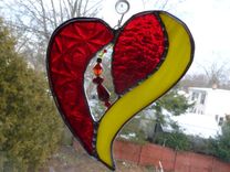 Red And Yellow Stained Glass Heart With Beads And Crystals 1 small