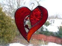 Sparkling Red Stained Glass Heart With Beads And Crystals 3 small