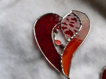 Sparkling Red Stained Glass Heart With Beads And Crystals 4 small