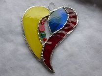 Blue, Red,Or Yellows Stained Glass Heart With Beads And Crystals 2 small