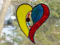 Blue, Red,Or Yellows Stained Glass Heart With Beads And Crystals 3 small