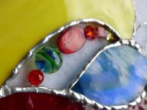 Blue, Red,Or Yellows Stained Glass Heart With Beads And Crystals 4 small