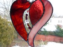 Pink And Red Stained Glass Heart With Beads And Crystals 1 small