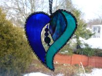 Blue, Purple, And Teal Stained Glass Heart With Beads And Crystals 1 small