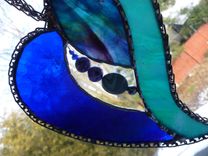 Blue, Purple, And Teal Stained Glass Heart With Beads And Crystals 2 small