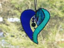 Blue, Purple, And Teal Stained Glass Heart With Beads And Crystals 4 small
