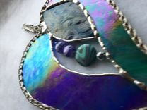 Blue, Purple, And Teal Stained Glass Heart With Beads And Crystals 5 small