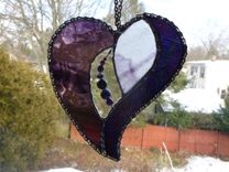 Purple-Themed Stained Glass Heart With Beads And Stones 1 small