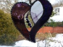 Purple-Themed Stained Glass Heart With Beads And Stones 4 small