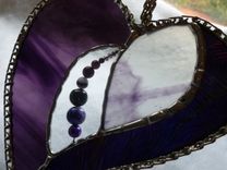 Purple-Themed Stained Glass Heart With Beads And Stones 5 small