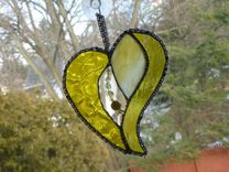 Bright Yellow Stained Glass Heart With Beads And Crystals 1 small