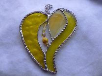 Bright Yellow Stained Glass Heart With Beads And Crystals 2 small