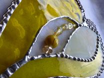 Bright Yellow Stained Glass Heart With Beads And Crystals 3 small