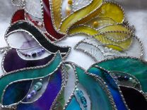 Bright Yellow Stained Glass Heart With Beads And Crystals 4 small