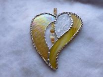 Amber Iridescent Stained Glass Heart With Beads And Crystals 1 small