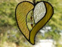Amber Iridescent Stained Glass Heart With Beads And Crystals 2 small