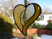Amber Iridescent Stained Glass Heart With Beads And Crystals 3 small