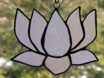 Pink Iridescent Stained Glass Lotus Flower 3 small