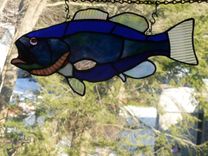 Blue And Purple Stained Glass Large Mouth Bass 2 small