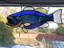 Blue And Purple Stained Glass Large Mouth Bass 3 small
