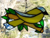 Yellow Stained Glass Canary On A Branch 2 small