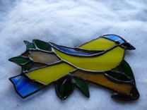 Yellow Stained Glass Canary On A Branch 3 small
