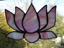 Iridescent Pink Stained Glass Lotus Flower 1 small