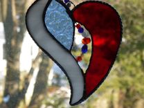 Blue And Red Iridescent Stained Glass Heart With Beads And Crystals 2 small