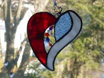 Blue And Red Iridescent Stained Glass Heart With Beads And Crystals 4 small