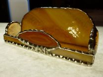 Amber Brown Stained Glass Business Card Holder With Agate 1 small