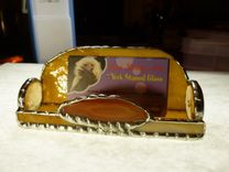 Amber Brown Stained Glass Business Card Holder With Agate 4 small