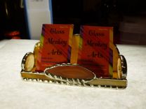 Amber Brown Stained Glass Business Card Holder With Agate 5 small