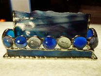 Blue And Purple Stained Glass Business Card Holder With Agate 2 small