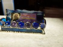 Blue And Purple Stained Glass Business Card Holder With Agate 4 small