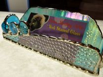 Iridescent Blue Stained Glass Business Card Holder With Agate 4 small