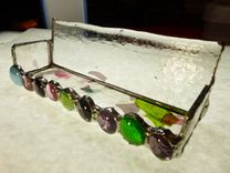 Stained Glass Business Holder With Agate And Multicolored Glass Gems 2 small