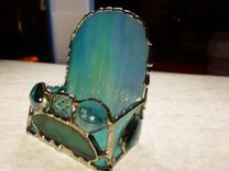 Blue Iridescent Upright Stained Glass Business Card Holder 2 small