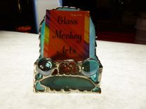 Blue Iridescent Upright Stained Glass Business Card Holder 3 small