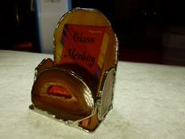 Amber Brown Upright Stained Glass Businedd Card Holder Or Ipod Dock 2 small