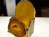 Amber Brown Upright Stained Glass Businedd Card Holder Or Ipod Dock 4 small