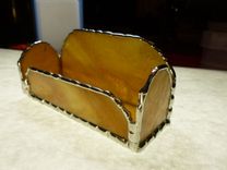 Unique Amber Brown Stained Glass Business Card Holder 1 small