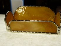 Unique Amber Brown Stained Glass Business Card Holder 2 small