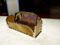 Unique Amber Brown Stained Glass Business Card Holder 3 small